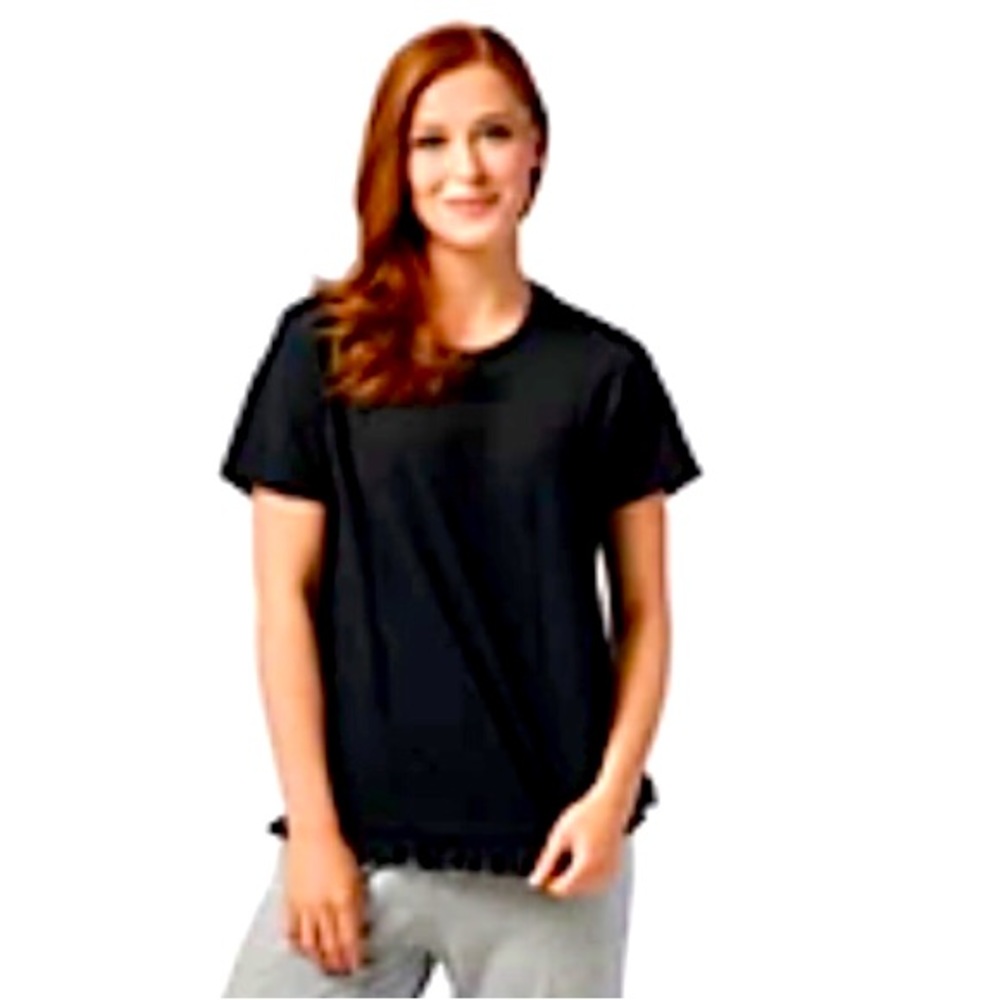 Anybody Crinkle Knit T-Shirt with Ruffle Hem.  Black. XS